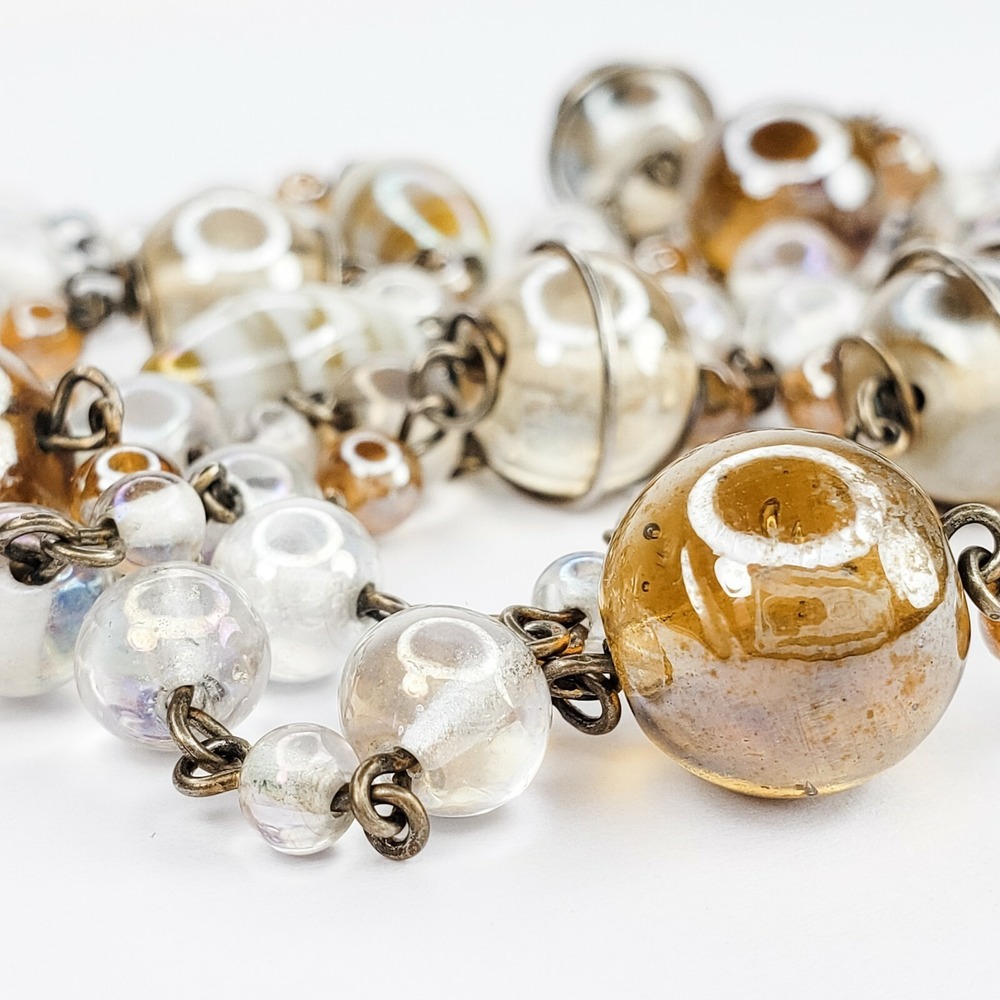 Glass Bead Twisted Wire Necklace Single Strand 38 Inches - Picture 4 of 6